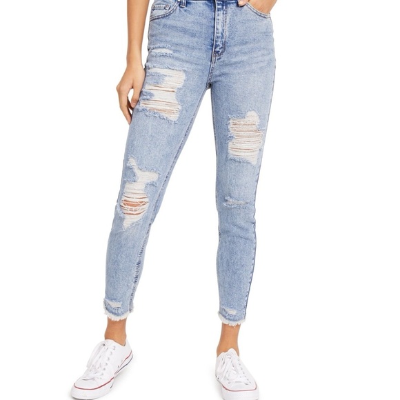 Tinseltown Distressed Light Blue Women's Jeans High Rise Mom Jeans - Picture 1 of 12